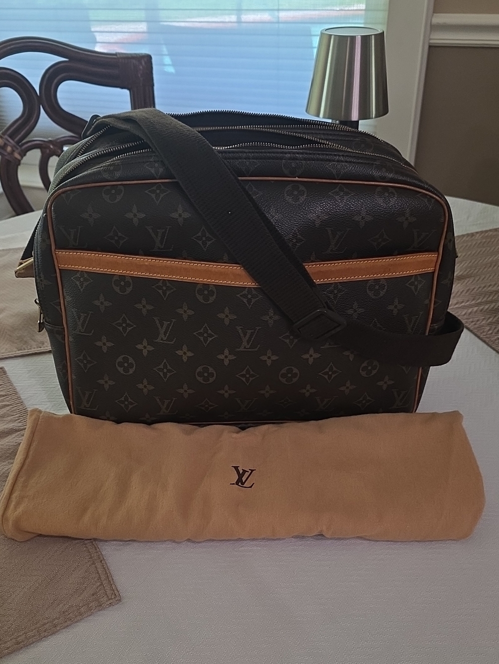 Louis Vuitton Dark Brown Monogram GM Size Reporter Bag With Strap And LV Dustbag